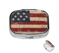 Pastillero de 2 compartimentos, mini pastillero vintage con bandera de Estados Unidos, pastillero para bolsillo, impermeable, de metal, organizador de pastillas de medicina decorativo para viajes o