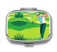 Pastillero de 2 compartimentos para campo de golf, pastillero de viaje con espejo, impermeable, organizador de pastillas medicinales, 2 veces al día, contenedor portátil para bolso y bolsillo