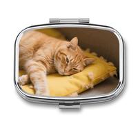 Pastillero de 2 compartimentos para gatos, pastillero de viaje con espejo, impermeable, organizador de pastillas medicinales, 2 veces al día, contenedor portátil para bolso y bolsillo, rectangular