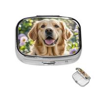 Pastillero de 2 compartimentos para medicamentos para bolsillo o bolso, mini pastillero de metal, organizador de pastillas Golden Retriever, contenedor portátil de medicamentos de viaje para guardar