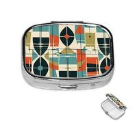 Pastillero de 2 compartimentos para medicamentos para bolsillo o bolso, mini pastillero de metal, organizador de píldoras moderno de mediados de siglo, contenedor portátil de medicamentos de viaje