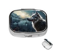 Pastillero de 2 compartimentos para medicamentos para bolsillo o bolso, mini pastillero de metal, organizador de pastillas de lobo por la noche, contenedor portátil de medicamentos de viaje para