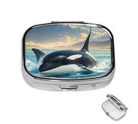 Pastillero de 2 compartimentos para medicamentos para bolsillo o bolso, mini soporte de metal para píldoras de orca, organizador de píldoras de ballena, contenedor portátil de medicamentos de viaje