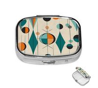 Pastillero de 2 compartimentos para medicamentos para bolsillo o bolso, mini soporte de pastillas de metal geométrico de mediados de siglo, organizador de píldoras portátil de viaje para guardar