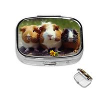 Pastillero de 2 compartimentos para medicamentos para bolsillo o bolso, mini soporte de pastillas de metal, conejillos de indias, divertido organizador de píldoras, contenedor portátil de medicamentos