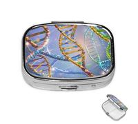 Pastillero de 2 compartimentos para medicamentos para bolsillo o bolso, mini soporte de pastillas de metal para ADN, organizador de píldoras de hélice genética, contenedor portátil de medicamentos de