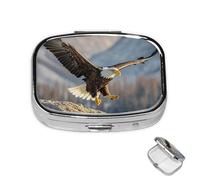 Pastillero de 2 compartimentos para medicamentos para bolsillo o bolso, mini soporte de pastillas de metal con águila calva, organizador de píldoras voladoras, contenedor portátil de medicamentos de