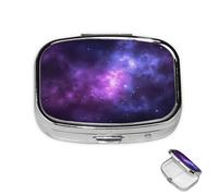 Pastillero de 2 compartimentos para medicamentos para bolsillo o bolso, mini soporte de pastillas de metal, organizador de píldoras mágicas, galaxia, cielo, morado, contenedor portátil de medicamentos
