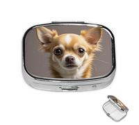 Pastillero de 2 compartimentos para medicamentos para bolsillo o bolso, mini soporte de pastillas de metal, lindo organizador de píldoras de chihuahua, contenedor portátil de medicamentos de viaje