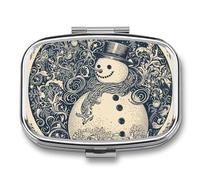 Pastillero de 2 compartimentos para medicamentos para bolsillo o bolso, mini soporte de pastillas de metal, muñeco de nieve, Navidad, bola de nieve, organizador de pastillas, contenedor portátil de
