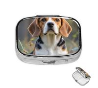 Pastillero de 2 compartimentos para medicamentos para bolsillo o bolso, mini soporte de pastillas de metal, lindo organizador de pastillas de perro Beagle, contenedor portátil de medicamentos de viaje