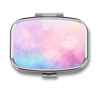 Pastillero de 2 compartimentos para medicamentos portátil con diseño de cielo colorido en azul, amarillo pálido, rosa, lavanda, organizador de pastillas de viaje para bolso de bolsillo