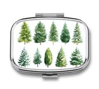 Pastillero de 2 compartimentos para medicina portátil con diseño de árbol de Navidad de acuarela, organizador de pastillas de viaje para bolso de bolsillo