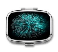 Pastillero de 2 compartimentos para medicina portátil Fireworks Burst in ICY de colores azul y verde azulado, organizador de píldoras de viaje para bolso de bolsillo