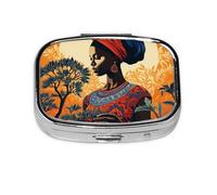 Pastillero de 2 compartimentos para mujer, tribal egipcio, con espejo, organizador de pastillas pequeño para bolso o bolsillo organizador de vitaminas