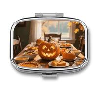 Pastillero de 2 compartimentos para otoño, Acción de Gracias, hoja de calabaza, pastillero de viaje con espejo, impermeable, organizador de píldoras medicinales, 2 veces al día, contenedor portátil