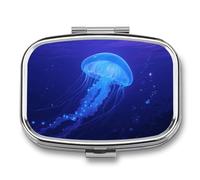 Pastillero de 2 compartimentos para pastillero de viaje de medusas azules con espejo, impermeable, organizador de píldoras medicinales 2 veces al día, contenedor portátil para bolso y bolsillo