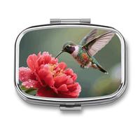 Pastillero de 2 compartimentos para recolección de colibríes, pastillero de viaje con espejo, impermeable, organizador de píldoras medicinales 2 veces al día, contenedor portátil para bolso y bolsillo