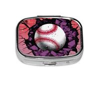 Pastillero de 2 compartimentos para tableta de béisbol callejero con espejo, organizador de pastillas pequeño para bolso o bolsillo organizador de vitaminas