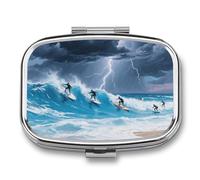 Pastillero de 2 compartimentos para viaje con espejo, impermeable, organizador de pastillas medicinales 2 veces al día, contenedor portátil para bolso y bolsillo, rectangular, color plateado