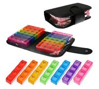 Pastillero de 2 semanas con 14 cajas de colores, pastillero para 14 días, mañana, mediodía, noche, portátil, multicolor, con diseño abierto simple, para medicamentos, vitaminas, aceite de pescado