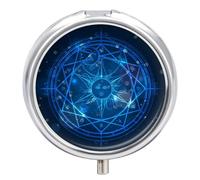Pastillero De 3 Compartimentos Círculo Mágico Azul Pastillero Con Espejo, Caja De Almacenamiento Portátil Redonda A De Humedad, Distribuidor De Metal, Regalo Único