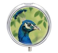 Pastillero de 3 compartimentos con cabeza de pavo real con espejo, impermeable, organizador de píldoras medicinales, 3 veces al día, contenedor portátil para bolso y bolsillo, redondo, plateado