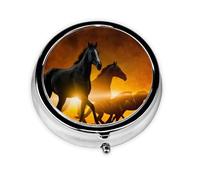 Pastillero de 3 compartimentos con diseño de caballos negros y nubes rojas brillantes, organizador portátil