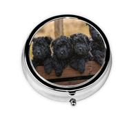 Pastillero de 3 compartimentos con diseño de cachorros de la familia Affenpinscher, perros negros, MonkeyMeta, organizador portátil