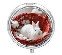 Pastillero de 3 compartimentos con diseño de conejo en canasta, pastillero de viaje con espejo, impermeable, organizador de pastillas medicinales, 3 veces al día, contenedor portátil para bolso y