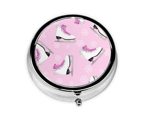 Pastillero de 3 compartimentos con diseño de copos de nieve y patinaje sobre hielo, organizador portátil