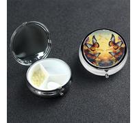 Pastillero de 3 compartimentos con diseño de mariposas de vuelo, organizador de pastillas de viaje portátil para bolsillo o bolso, caja de medicina redonda decorativa, contenedor de vitaminas