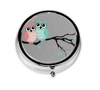 Pastillero de 3 compartimentos con diseño de pareja de búhos, organizador portátil