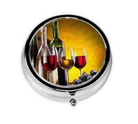 Pastillero de 3 compartimentos con diseño de uvas, botellas de vino y bebidas, organizador portátil
