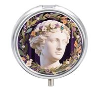 Pastillero de 3 compartimentos con diseño floral de hojas con espejo, impermeable, organizador de pastillas medicinales 3 veces al día, contenedor portátil para bolso y bolsillo, redondo, plateado