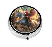 Pastillero de 3 compartimentos con espejo, alas de Tianma, Santa Claus, organizador de pastillas pequeño para bolso y bolsillo organizador de vitaminas