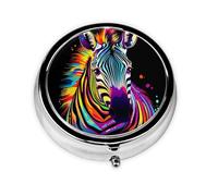 Pastillero de 3 compartimentos con espejo, arcoíris, colorido, cebra, estampado animal, organizador de pastillas para bolso y bolsillo organizador de vitaminas