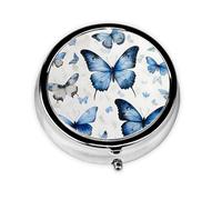 Pastillero de 3 compartimentos con espejo azul acuarela mariposa pastillero pequeño organizador de pastillas para bolso y bolsillo organizador de vitaminas