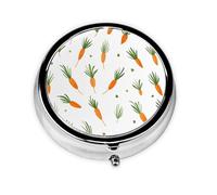 Pastillero de 3 compartimentos con espejo, bonita caja de zanahorias, organizador de pastillas pequeño para bolso y organizador de vitaminas de bolsillo