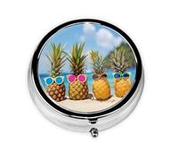 Pastillero de 3 compartimentos con espejo, bonita piña de verano, organizador de pastillas para bolso y bolsillo organizador de vitaminas