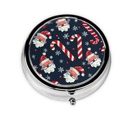 Pastillero de 3 compartimentos con espejo, caricatura de Papá Noel, bastón de Papá Noel, pastillero, pequeño, organizador de pastillas para bolso y bolsillo organizador de vitaminas