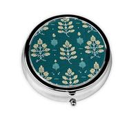 Pastillero de 3 compartimentos con espejo clásico de hojas tótem para tableta, organizador de pastillas pequeño para bolso y bolsillo organizador de vitaminas