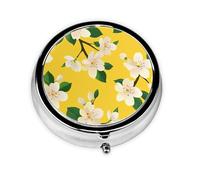 Pastillero de 3 compartimentos con espejo, color amarillo con flor de pera y organizador de vitaminas para bolso y bolsillo