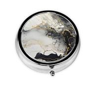 Pastillero de 3 compartimentos con espejo, color negro y blanco, diseño de mármol clásico, organizador de pastillas para bolso y bolsillo organizador de vitaminas