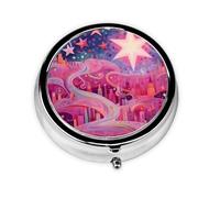 Pastillero de 3 compartimentos con espejo, color rosa, Magic Art Star City, organizador de pastillas pequeño para bolso y bolsillo organizador de vitaminas