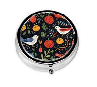 Pastillero de 3 compartimentos con espejo, con diseño de pájaros, organizador de pastillas pequeño para bolso y bolsillo organizador de vitaminas