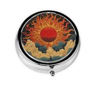 Pastillero de 3 compartimentos con espejo con estampado de tótem de nube de sol, organizador de pastillas pequeño para bolso y bolsillo organizador de vitaminas