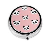 Pastillero de 3 compartimentos con espejo de dibujos animados de cabeza de panda, organizador de pastillas pequeño para bolso y bolsillo organizador de vitaminas