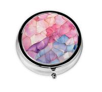 Pastillero de 3 compartimentos con espejo de mármol rosa y azul, organizador de pastillas pequeño para bolso y organizador de vitaminas