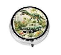 Pastillero de 3 compartimentos con espejo de velociraptor retro para coche, organizador de pastillas para bolso y bolsillo, organizador de vitaminas